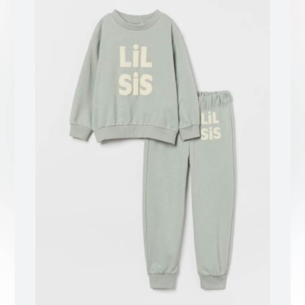 H&M Little Sister Toddler Sweatsuit Set in Light Green